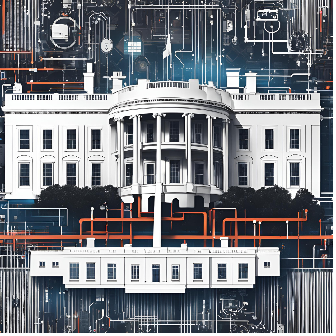 Image of the White House with overlay of digital elements