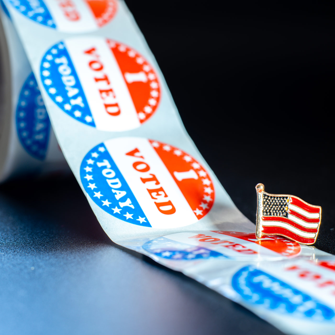 I Voted stickers and flag pin